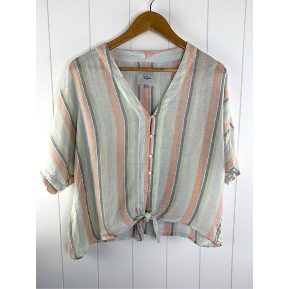 Rails Thea Biarritz Multi Stripe Top Button Down Linen Blend Size S - Picture 2 of 12